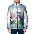 Australia Azure Kingfisher Padded Jacket Ceyx Azureus Sacred Lotus Watercolor - Aussie Hoodie