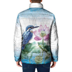 Australia Azure Kingfisher Padded Jacket Ceyx Azureus Sacred Lotus Watercolor - Aussie Hoodie