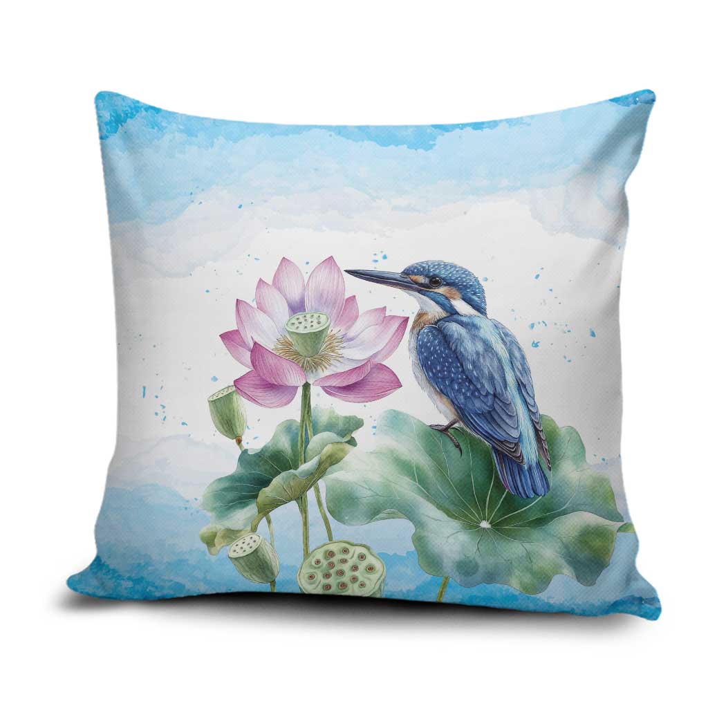 Australia Azure Kingfisher Pillow Cover Ceyx Azureus Sacred Lotus Watercolor - Aussie Hoodie
