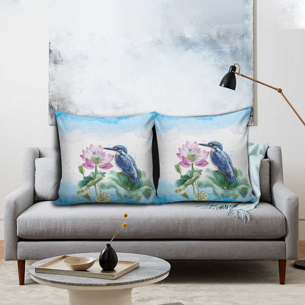 Australia Azure Kingfisher Pillow Cover Ceyx Azureus Sacred Lotus Watercolor - Aussie Hoodie