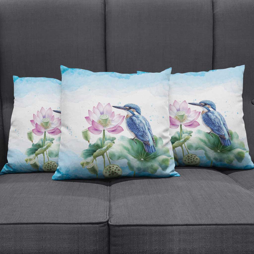 Australia Azure Kingfisher Pillow Cover Ceyx Azureus Sacred Lotus Watercolor - Aussie Hoodie