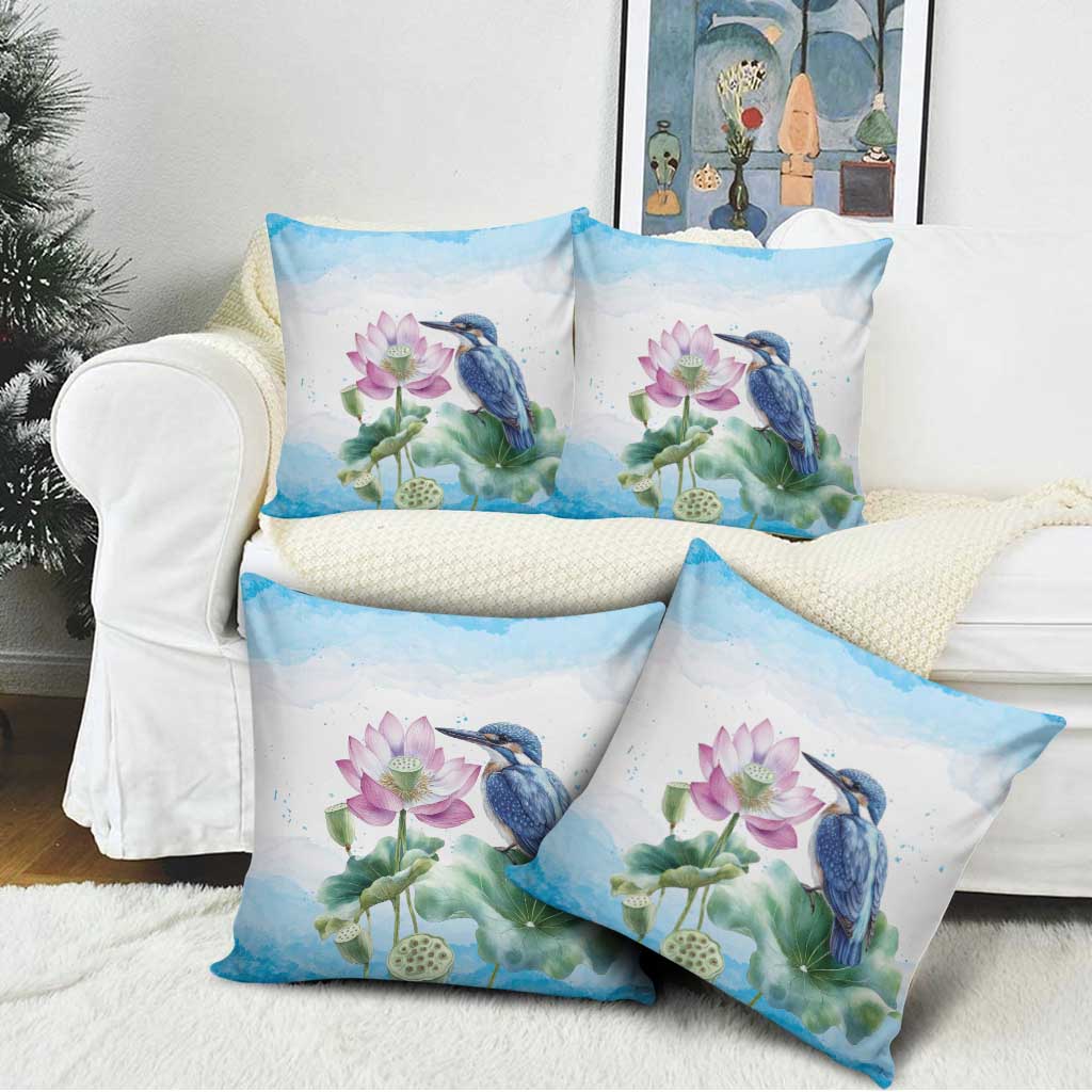 Australia Azure Kingfisher Pillow Cover Ceyx Azureus Sacred Lotus Watercolor - Aussie Hoodie