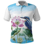 Australia Azure Kingfisher Polo Shirt Ceyx Azureus Sacred Lotus Watercolor - Aussie Hoodie