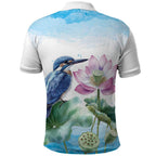 Australia Azure Kingfisher Polo Shirt Ceyx Azureus Sacred Lotus Watercolor - Aussie Hoodie
