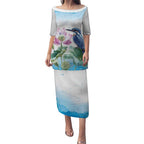 Australia Azure Kingfisher Puletasi Ceyx Azureus Sacred Lotus Watercolor - Aussie Hoodie
