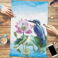 Australia Azure Kingfisher Puzzle Ceyx Azureus Sacred Lotus Watercolor - Aussie Hoodie