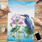 Australia Azure Kingfisher Puzzle Ceyx Azureus Sacred Lotus Watercolor - Aussie Hoodie