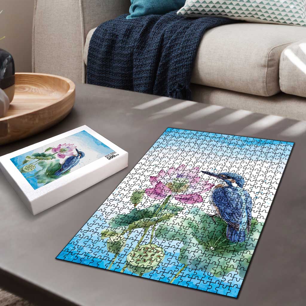 Australia Azure Kingfisher Puzzle Ceyx Azureus Sacred Lotus Watercolor - Aussie Hoodie