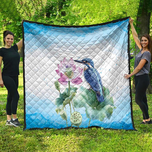 Australia Azure Kingfisher Quilt Ceyx Azureus Sacred Lotus Watercolor - Aussie Hoodie