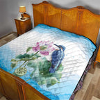 Australia Azure Kingfisher Quilt Ceyx Azureus Sacred Lotus Watercolor - Aussie Hoodie