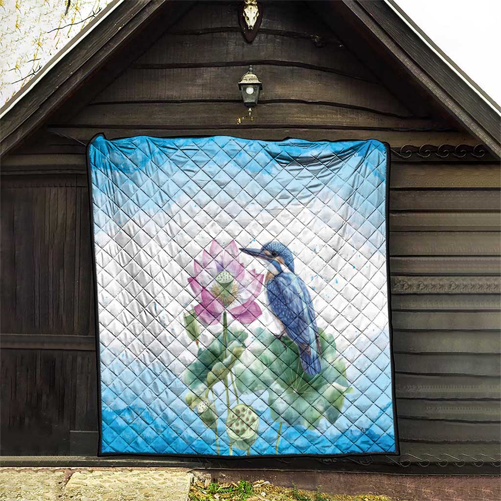Australia Azure Kingfisher Quilt Ceyx Azureus Sacred Lotus Watercolor - Aussie Hoodie