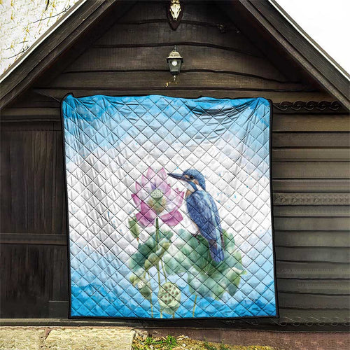 Australia Azure Kingfisher Quilt Ceyx Azureus Sacred Lotus Watercolor - Aussie Hoodie