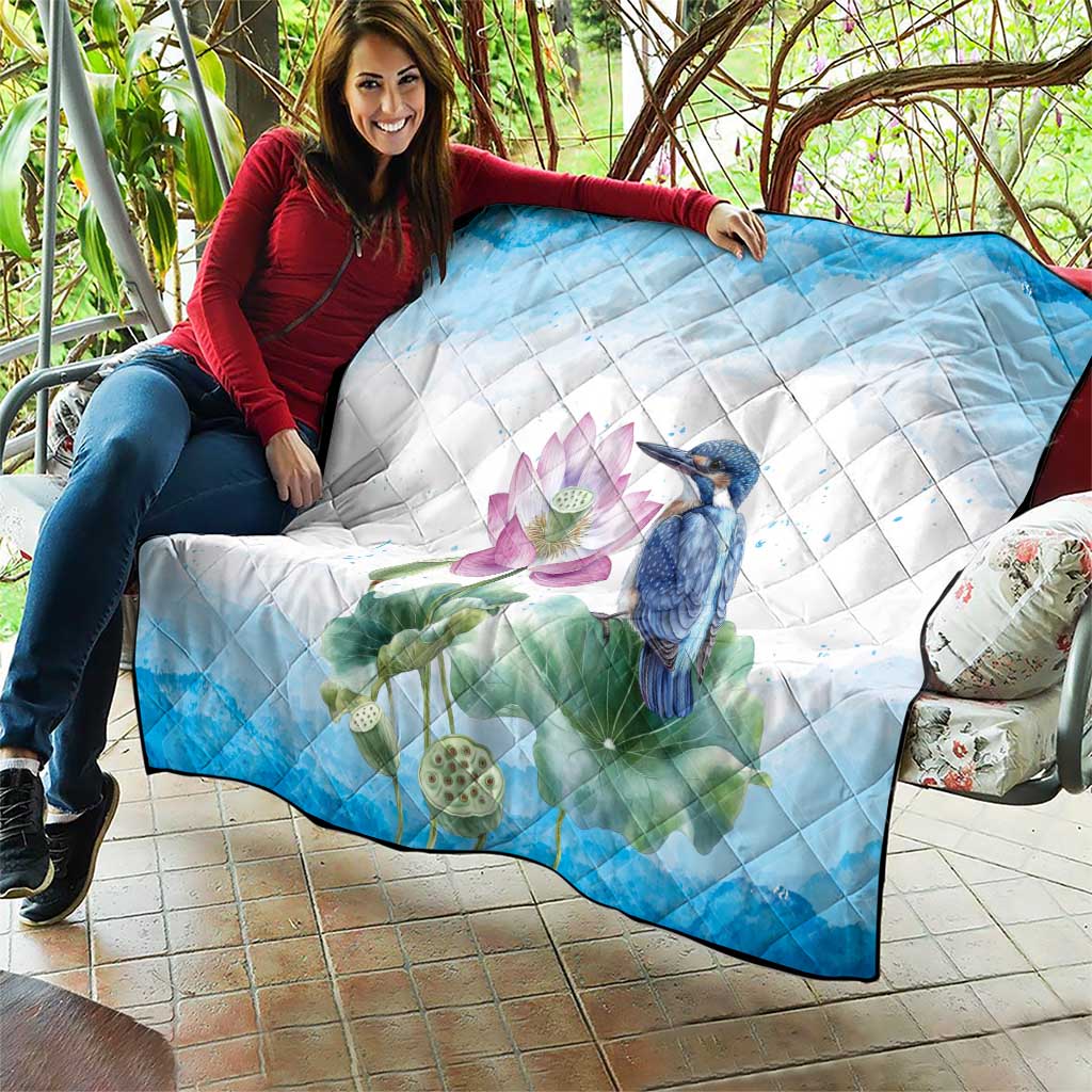 Australia Azure Kingfisher Quilt Ceyx Azureus Sacred Lotus Watercolor - Aussie Hoodie