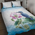 Australia Azure Kingfisher Quilt Bed Set Ceyx Azureus Sacred Lotus Watercolor - Aussie Hoodie