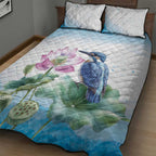 Australia Azure Kingfisher Quilt Bed Set Ceyx Azureus Sacred Lotus Watercolor - Aussie Hoodie