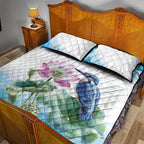 Australia Azure Kingfisher Quilt Bed Set Ceyx Azureus Sacred Lotus Watercolor - Aussie Hoodie