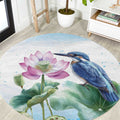 Australia Azure Kingfisher Round Carpet Ceyx Azureus Sacred Lotus Watercolor - Aussie Hoodie