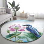 Australia Azure Kingfisher Round Carpet Ceyx Azureus Sacred Lotus Watercolor - Aussie Hoodie
