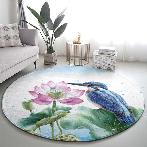 Australia Azure Kingfisher Round Carpet Ceyx Azureus Sacred Lotus Watercolor - Aussie Hoodie