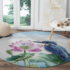 Australia Azure Kingfisher Round Carpet Ceyx Azureus Sacred Lotus Watercolor - Aussie Hoodie