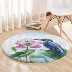 Australia Azure Kingfisher Round Carpet Ceyx Azureus Sacred Lotus Watercolor - Aussie Hoodie