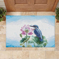 Australia Azure Kingfisher Rubber Doormat Ceyx Azureus Sacred Lotus Watercolor - Aussie Hoodie