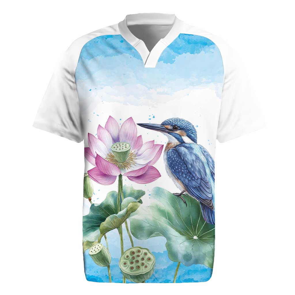 Australia Azure Kingfisher Rugby Jersey Ceyx Azureus Sacred Lotus Watercolor - Aussie Hoodie