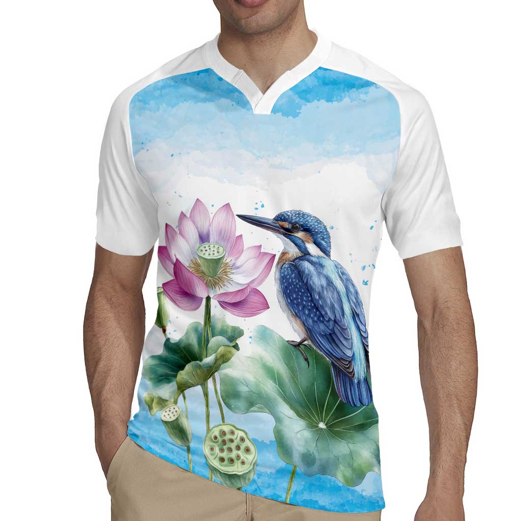Australia Azure Kingfisher Rugby Jersey Ceyx Azureus Sacred Lotus Watercolor - Aussie Hoodie
