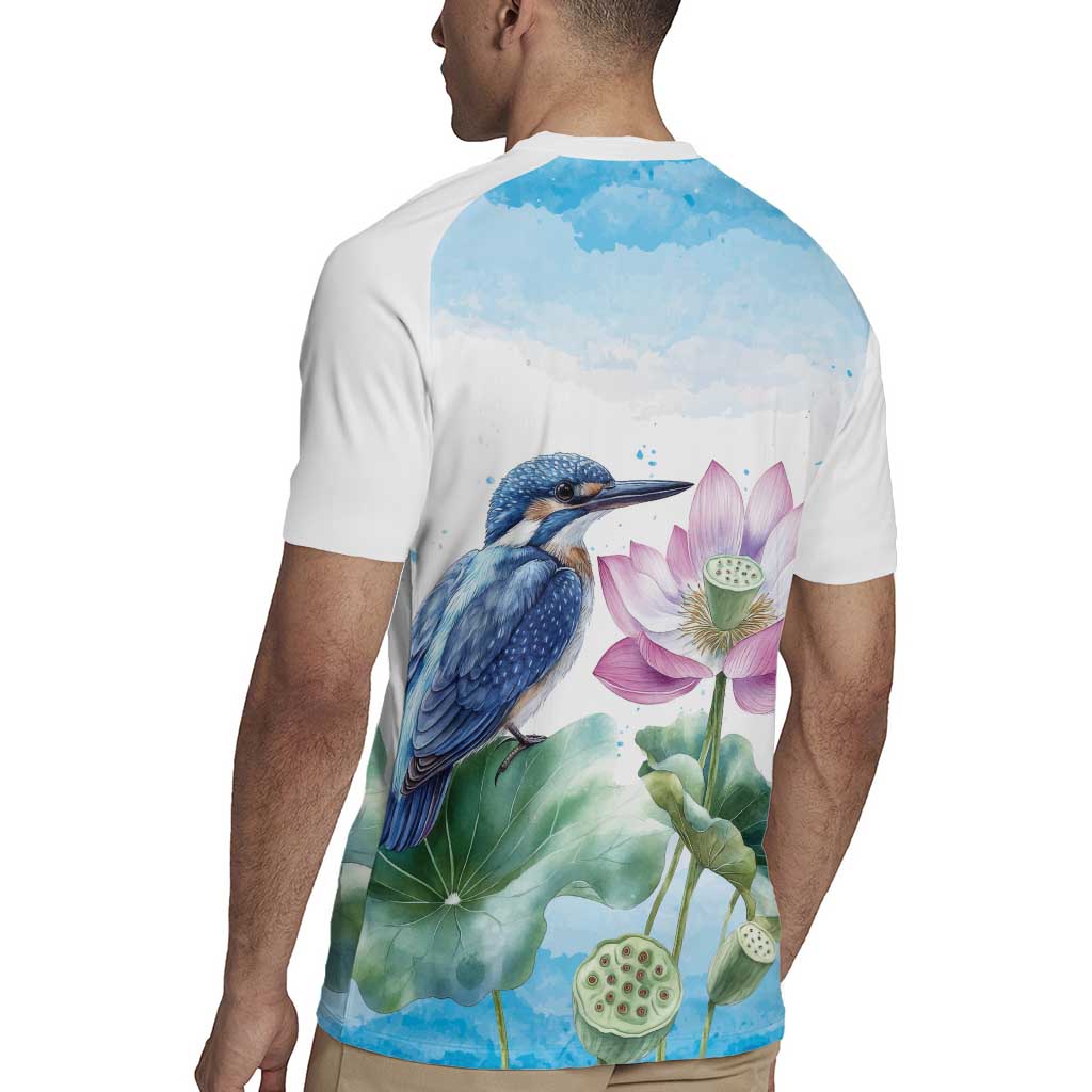Australia Azure Kingfisher Rugby Jersey Ceyx Azureus Sacred Lotus Watercolor - Aussie Hoodie