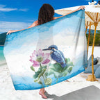 Australia Azure Kingfisher Sarong Ceyx Azureus Sacred Lotus Watercolor - Aussie Hoodie