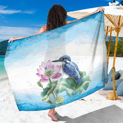 Australia Azure Kingfisher Sarong Ceyx Azureus Sacred Lotus Watercolor - Aussie Hoodie