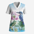 Australia Azure Kingfisher Scrub Top Ceyx Azureus Sacred Lotus Watercolor - Aussie Hoodie
