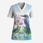 Australia Azure Kingfisher Scrub Top Ceyx Azureus Sacred Lotus Watercolor - Aussie Hoodie