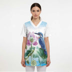 Australia Azure Kingfisher Scrub Top Ceyx Azureus Sacred Lotus Watercolor - Aussie Hoodie