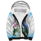 Australia Azure Kingfisher Sherpa Hoodie Ceyx Azureus Sacred Lotus Watercolor - Aussie Hoodie
