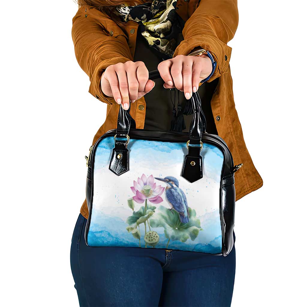 Australia Azure Kingfisher Shoulder Handbag Ceyx Azureus Sacred Lotus Watercolor - Aussie Hoodie