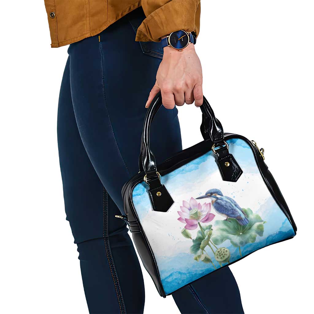 Australia Azure Kingfisher Shoulder Handbag Ceyx Azureus Sacred Lotus Watercolor - Aussie Hoodie