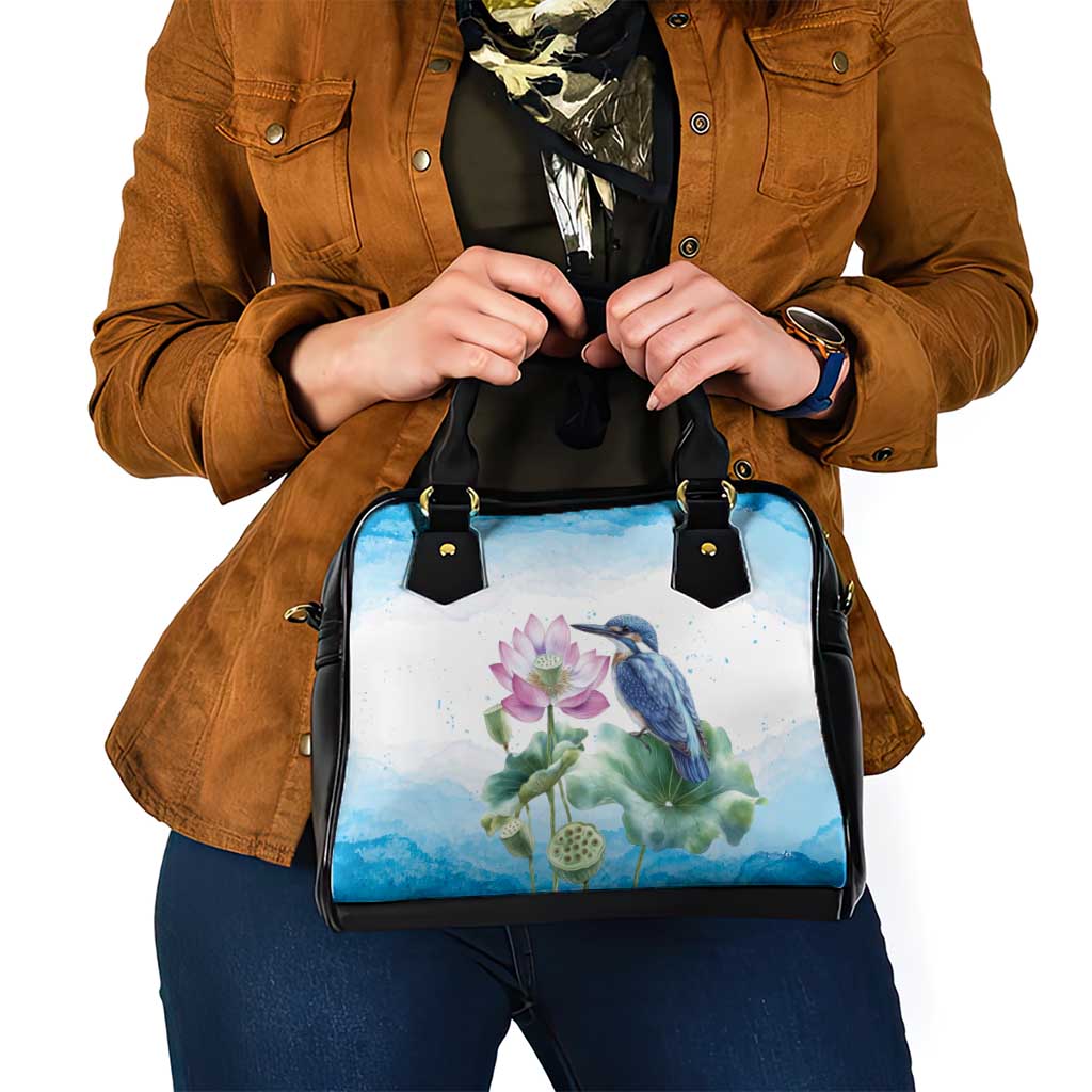 Australia Azure Kingfisher Shoulder Handbag Ceyx Azureus Sacred Lotus Watercolor - Aussie Hoodie