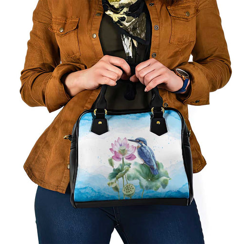 Australia Azure Kingfisher Shoulder Handbag Ceyx Azureus Sacred Lotus Watercolor - Aussie Hoodie