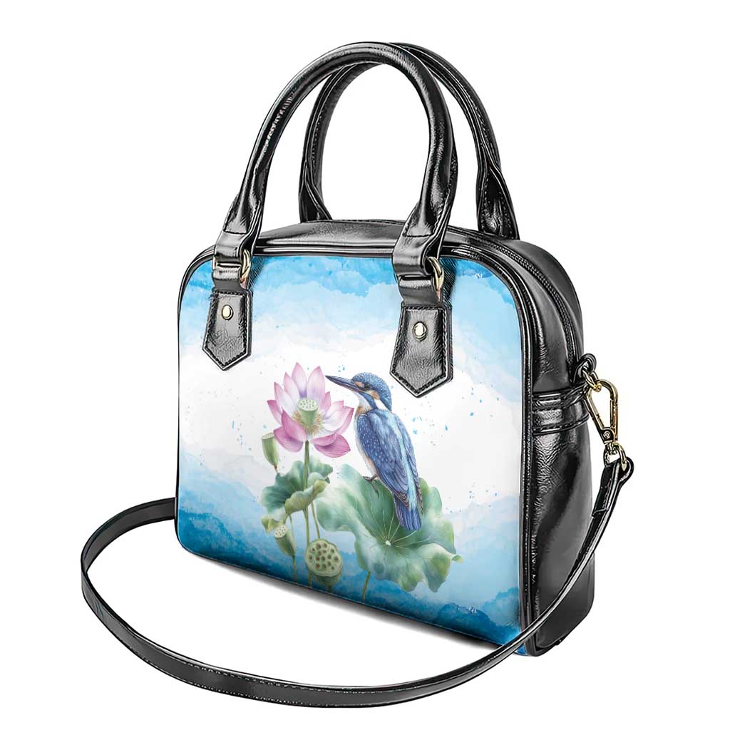 Australia Azure Kingfisher Shoulder Handbag Ceyx Azureus Sacred Lotus Watercolor - Aussie Hoodie