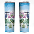 Australia Azure Kingfisher Skinny Tumbler Ceyx Azureus Sacred Lotus Watercolor - Aussie Hoodie