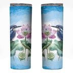 Australia Azure Kingfisher Skinny Tumbler Ceyx Azureus Sacred Lotus Watercolor - Aussie Hoodie
