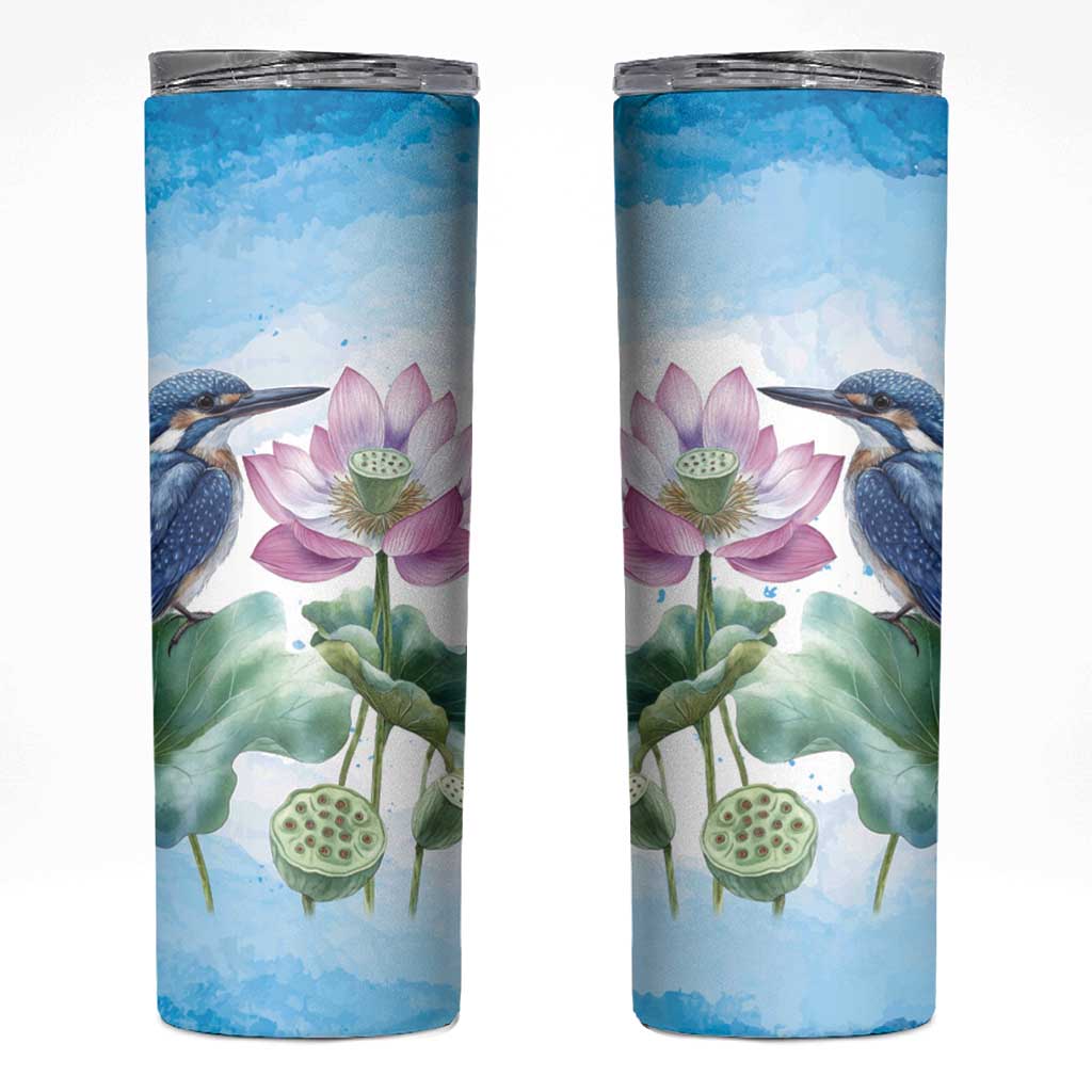 Australia Azure Kingfisher Skinny Tumbler Ceyx Azureus Sacred Lotus Watercolor - Aussie Hoodie