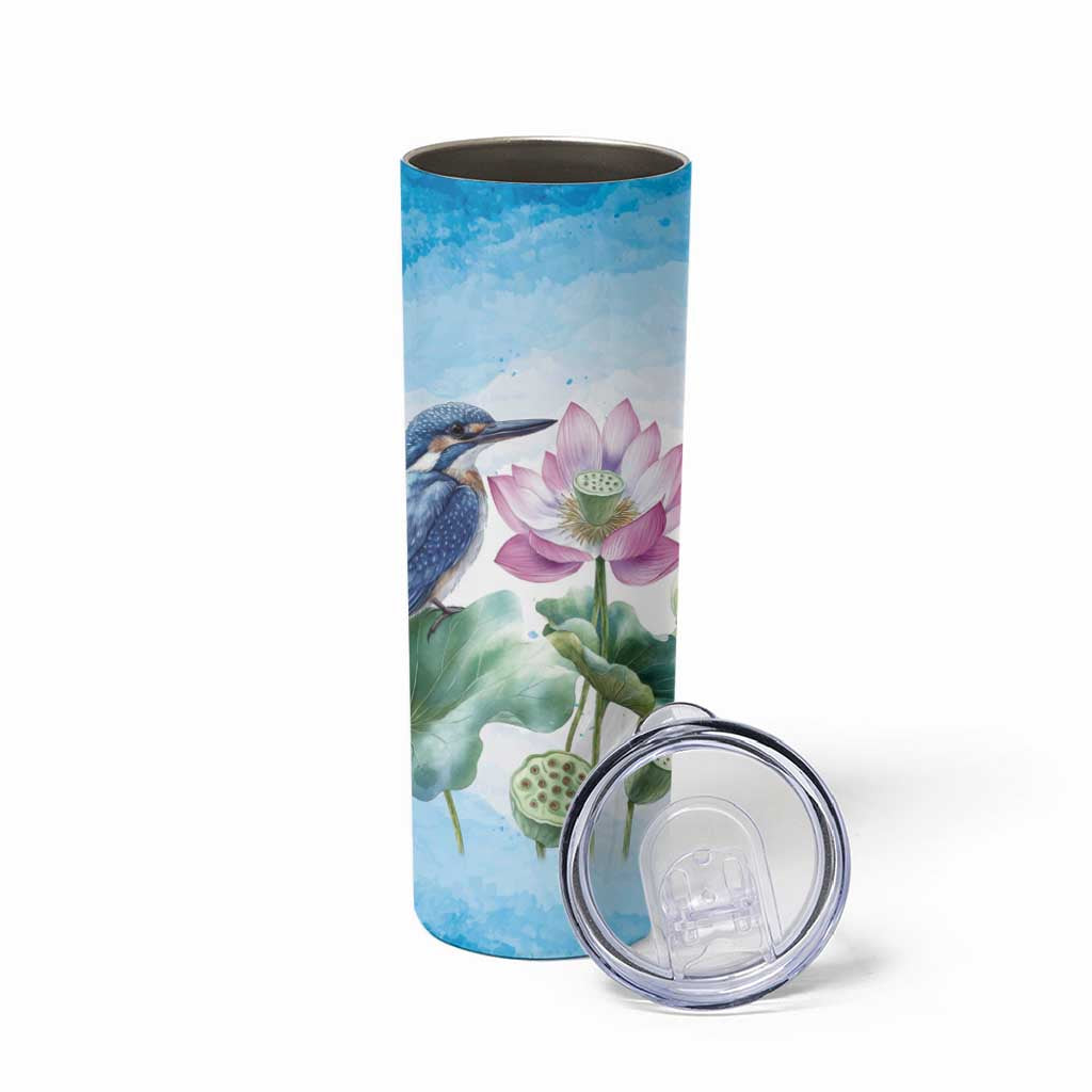 Australia Azure Kingfisher Skinny Tumbler Ceyx Azureus Sacred Lotus Watercolor - Aussie Hoodie