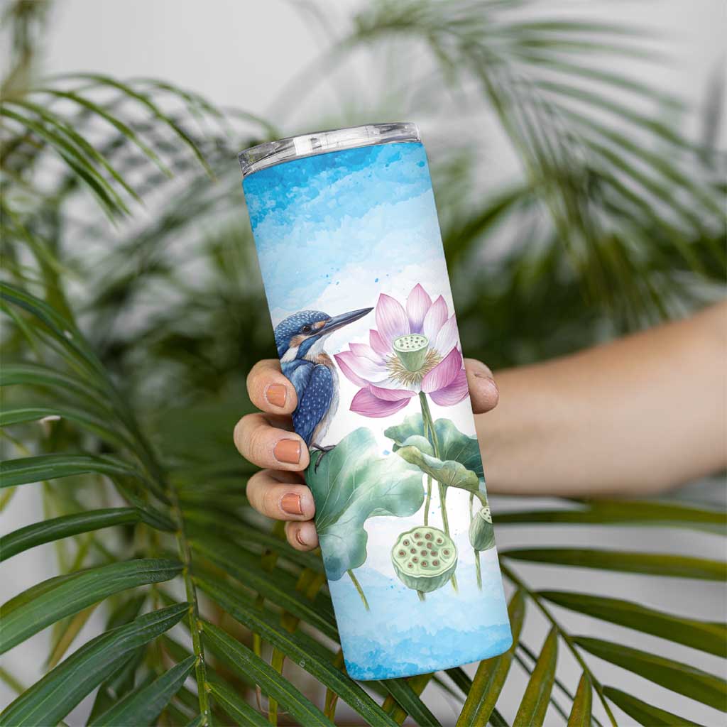Australia Azure Kingfisher Skinny Tumbler Ceyx Azureus Sacred Lotus Watercolor - Aussie Hoodie