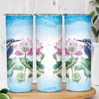 Australia Azure Kingfisher Skinny Tumbler Ceyx Azureus Sacred Lotus Watercolor - Aussie Hoodie
