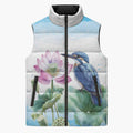 Australia Azure Kingfisher Sleeveless Puffer Jacket Ceyx Azureus Sacred Lotus Watercolor - Aussie Hoodie