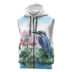 Australia Azure Kingfisher Sleeveless Zip Hoodie Ceyx Azureus Sacred Lotus Watercolor - Aussie Hoodie