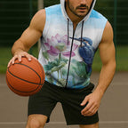 Australia Azure Kingfisher Sleeveless Zip Hoodie Ceyx Azureus Sacred Lotus Watercolor - Aussie Hoodie