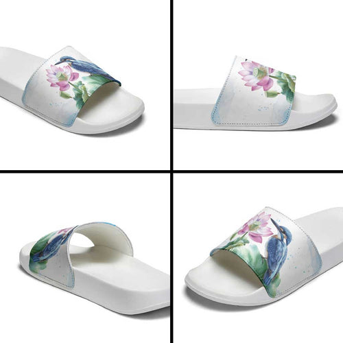 Australia Azure Kingfisher Slide Sandals Ceyx Azureus Sacred Lotus Watercolor - Aussie Hoodie
